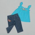 Baby Togs Toddler Girl's Butterfly Embroidery Denim Capri Set