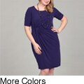 Connected Apparel Women's Plus Size Side-drape Jersey Dress