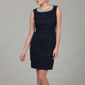 Connected Apparel Women's Navy Beaded Tiered Dress