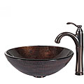 Kraus Copper Illusion Glass Vessel Sink and Riviera Faucet Oil Rubbed Bronze