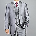 Carlo Lusso Men's Silver Grey 3-Button Vested Suit
