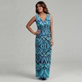 Glamour Women's Blue Combo Cinched Waist Maxi Dress