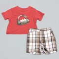 Calvin Klein Infant Boy's Red Graphic Tee and Plaid Short Set