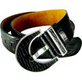 Vecceli Italy Women's Black Alligator-skin Embossed Cowhide Belt