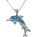 CGC Sterling Silver Created Opal Mother and Baby Dolphin Necklace