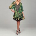 Argenti Women's Beaded Bib Ruffled Hem Tropical-print Tunic Dress