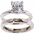 Silver-tone Cushion-cut Cubic Zirconia Solitaire Ring and Band