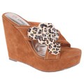 Elegant by Beston Women's 'Shel-1' Tan Leopard Platform Wedge Slip-on Sandals