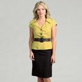 Tahari ASL Women's Short-sleeve Linen Belted 2-piece Skirt Suit