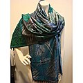 Privee Paris Silk/ Modal Blue Green Zebra Wrap Scarf