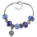 La Preciosa Silverplated Blue Bead 'I Love You' Heart Charm Bracelet