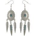 CGC Pewter Created Turquoise Southwest-style Feather Earrings