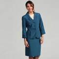 Isabella Women's Pleated Collar 3-button Skirt Suit