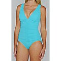 Jantzen Classics Deep V-neck Shirred Teal 1-piece Swimsuit