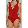 Jantzen Classics Deep V-neck Shirred Red 1-piece Swimsuit