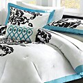 Mizone Santorini Teal/Black/White Cotton Full/Queen 4-piece Duvet Set