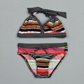 Pink Platinum Big Girls Stripes and Polka Dot Bikini Swimsuit