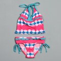Pink Platinum Girl's Tie-dye Ruffle Tankini Swimsuit