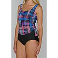 Island Pearls Missy Black Plaid 1-piece Faux Tankini