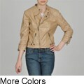 Members Only Women's Faux Leather Asymmetrical Zip Bomber Jacket