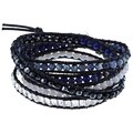 La Preciosa Silver 4-mm Blue and White Crystal Leather Wrap Bracelet