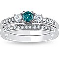 Miadora 14k White Gold 1/2ct TDW Blue and White Diamond Bridal Ring Set