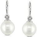 Miadora 14k White Gold Freshwater Pearl and Diamond Accent Earrings (7.5-8 mm)