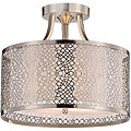Contemporary White Shade Satin Nickel Semi-Flush Chandelier