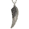Large Silvertone Black Acrylic Stone Wing Design Fashion Necklace