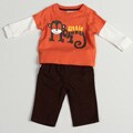 Kids Headquarters Newborn Boys' Orange/Brown Monkey Shirt/Pant Set