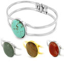 Silvertone/ Goldtone Gemstone Hinged Bangle Bracelet