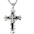 Two-tone Stainless Steel Cubic Zirconia Cross Necklace