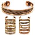 Two-toned High-polish Copper Magnetic Patterned Cuff Bracelet