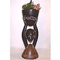 African Wood-carved Medium Flower Pot (Ghana)