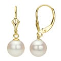 DaVonna 14k Gold White FW Pearl Leverback Earring (7-7.5 mm)