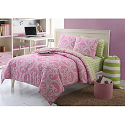 Kendall 11-piece Pink/Green Dorm Room in a Bag with Sheet Set