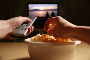 HDTV displaying a sunset
