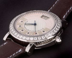 Watch with a silver watch case and leather watchbands