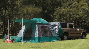 Setting up camp with a Coleman tent