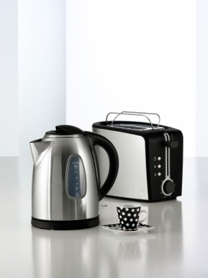 Stainless steel coffee carafe and toaster