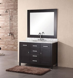 Single sink dark wooden bathroom vanitiy with 4 drawers