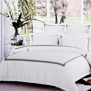 Crisp white hotel bedding