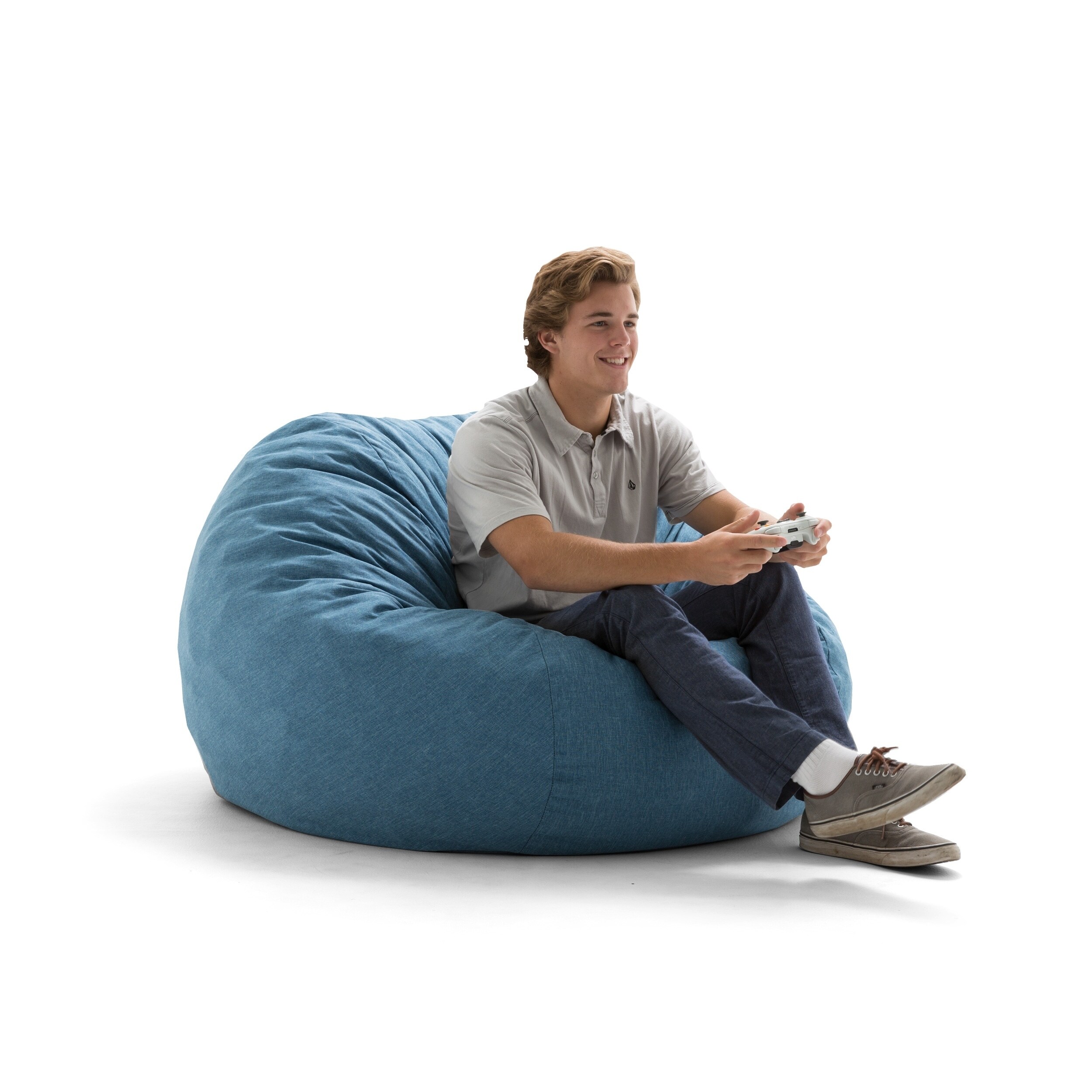 Fufsack Joe Lux Linen And Memory Foam Large Bean Bag Chair Picture 6 Of 10