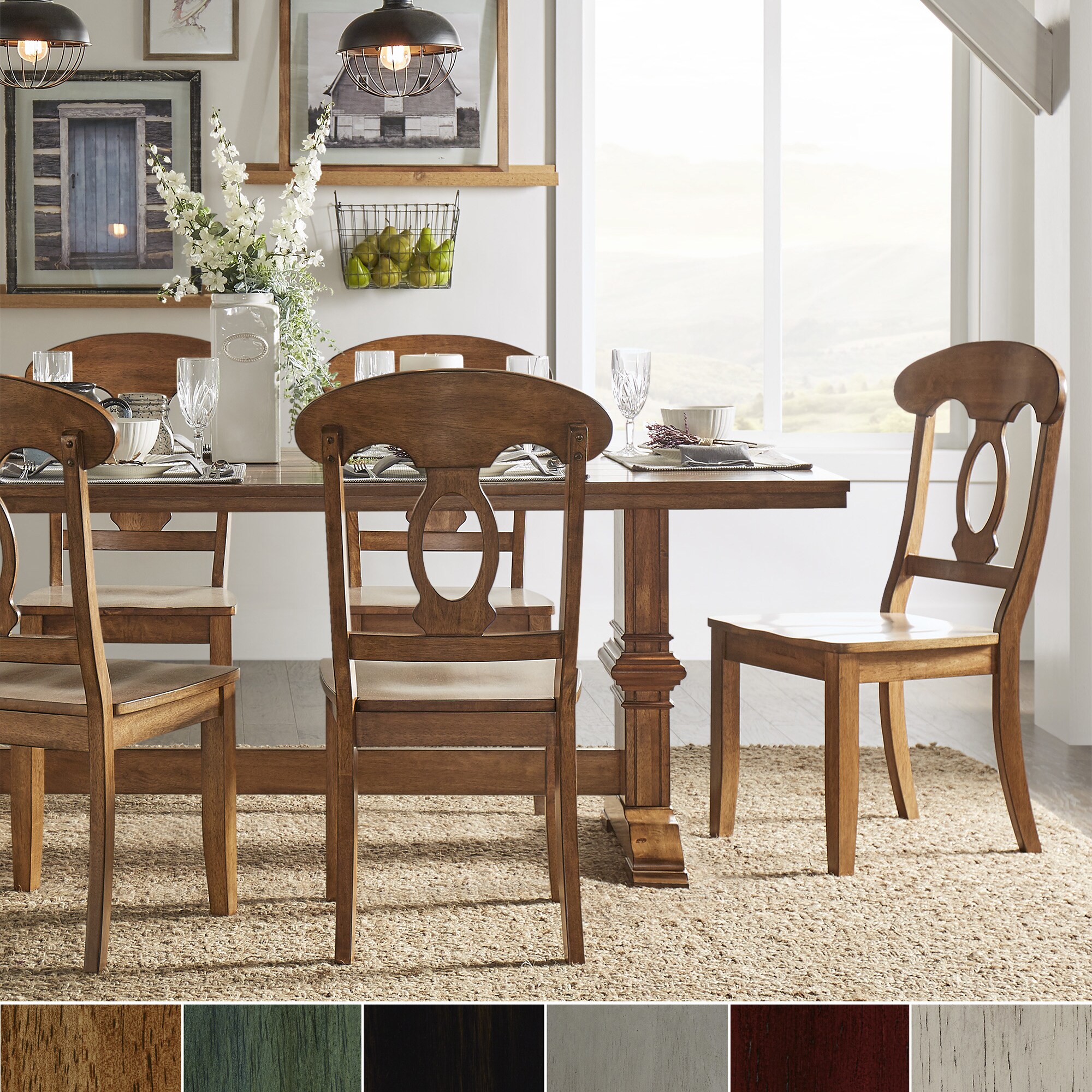 Eleanor Oak Farmhouse Trestle Base 5 Piece Dining Set Napoleon Eleanor Oak Farmhouse Trestle Base 5 Piece Dining
