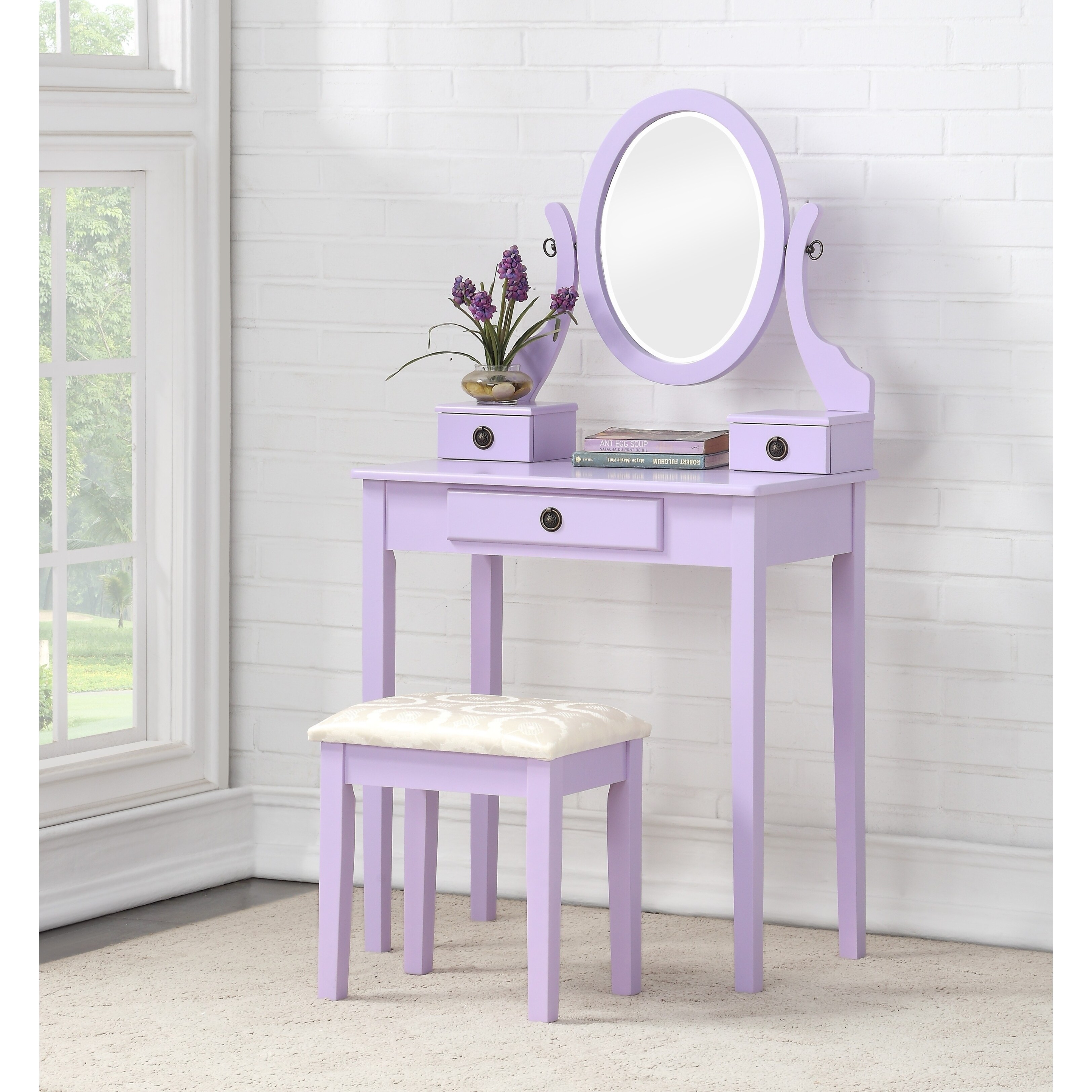 Roundhill Furniture 3415pl Moniys Wood Moniya Makeup Vanity Table Picture 6 Of 10
