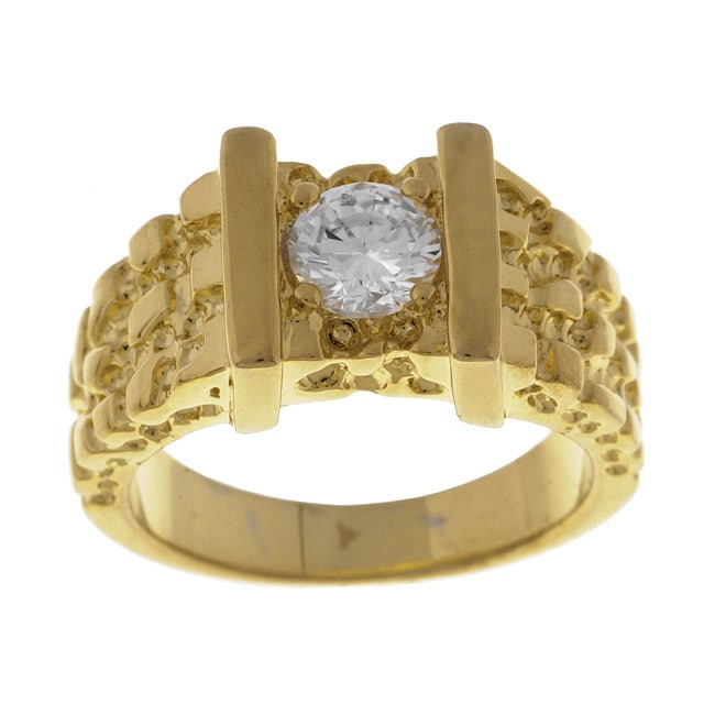 Simon Frank 14k Yellow Gold Overlay Mens Nugget CZ Ring  