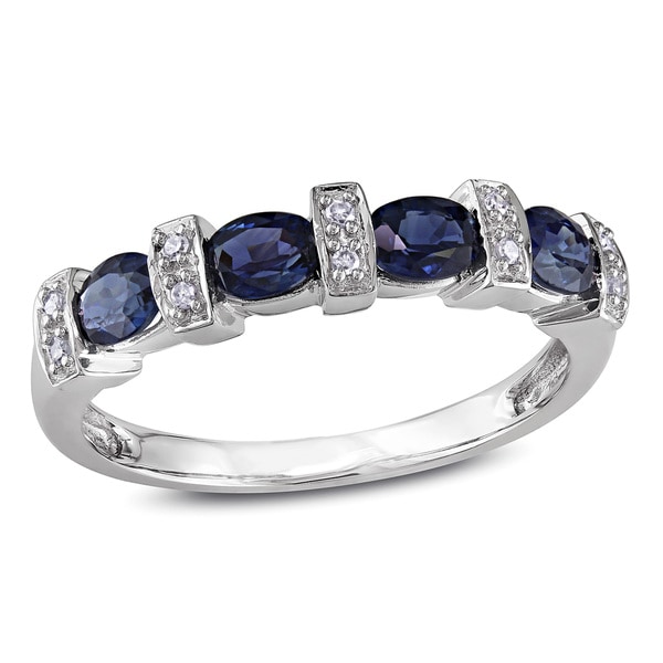 Miadora 10k White Gold Oval Sapphire and Diamond Ring - Overstock ...