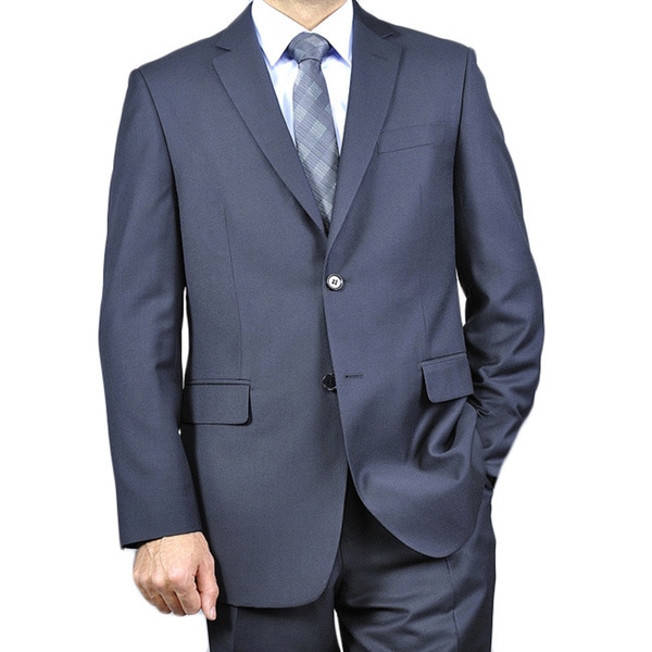 Men's Wool & Silk Blend Black 2-Button Suit - Overstock Shopping - Big ...
