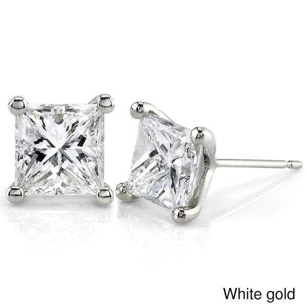 Annello 14k Gold 1ct TDW Princess cut Diamond Stud Earrings (H I, I1