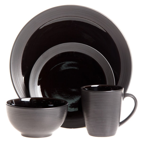 Sango 40 piece Bistro Black Stoneware Dinnerware Set